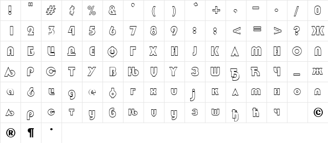 Hippo Cirilica Outline Regular  glyph index
