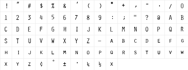Selectric Orator Regular  glyph index