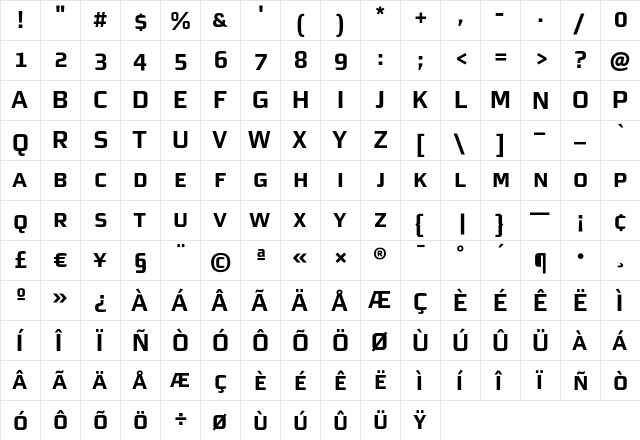 MorganSnExpert Bold  glyph index