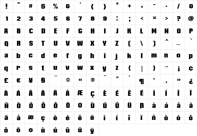 Collos Bold  glyph index