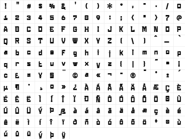 Konvexist Regular  glyph index