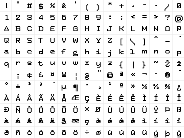 TronicLF-Medium Regular  glyph index