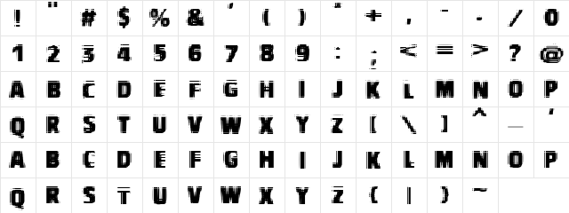 VTCBadVision Regular  glyph index