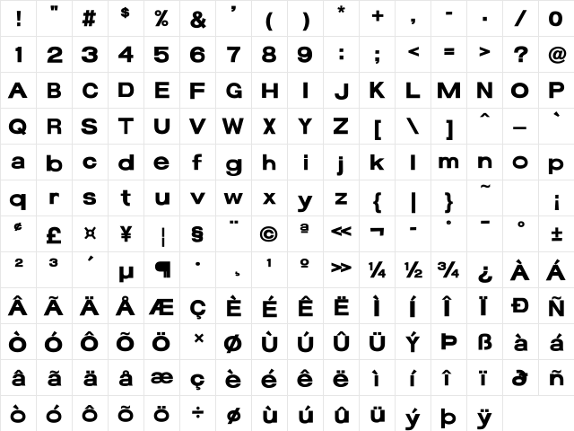 17B-Fun Bold  glyph index