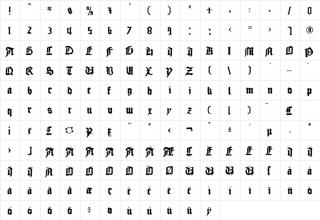 Benediktin Regular  glyph index