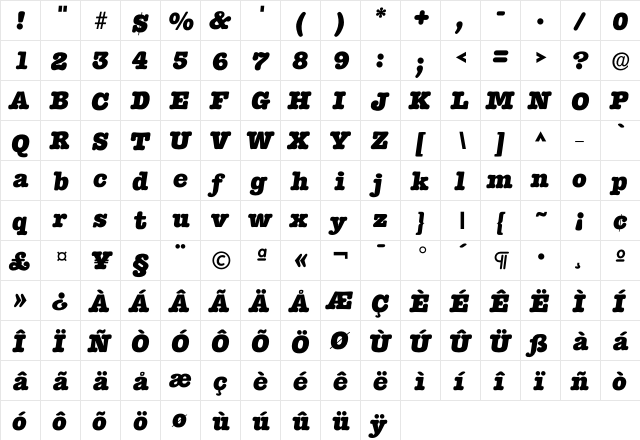Itypewriter Heavy  glyph index