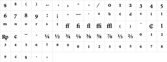 Minion Bold Expert  glyph index