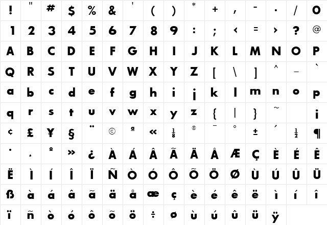 BouganBlackSSK Regular  glyph index