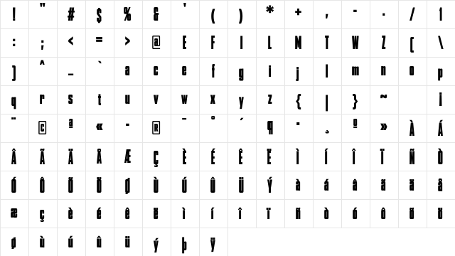 AgencyFB Black Comp Regular  glyph index