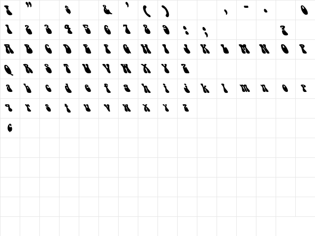 Bell Bottom Extreme Lefty Regular  glyph index