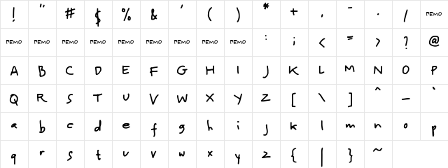 Hidalgo demo Regular  glyph index
