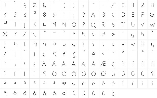 Artgallery Regular  glyph index