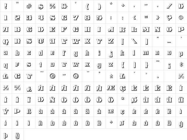 Stampede Open Regular  glyph index