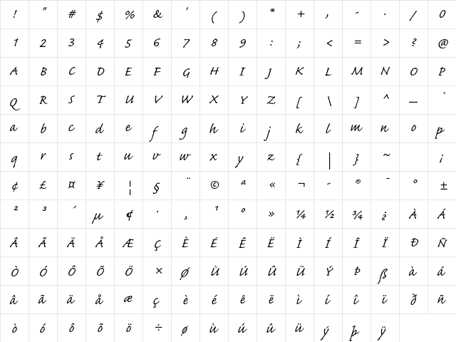 Caflisch Script Pro Regular  glyph index