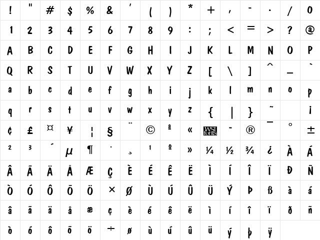 Brush Dom Regular Regular  glyph index