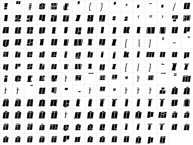 DaleysGothic Italic  glyph index