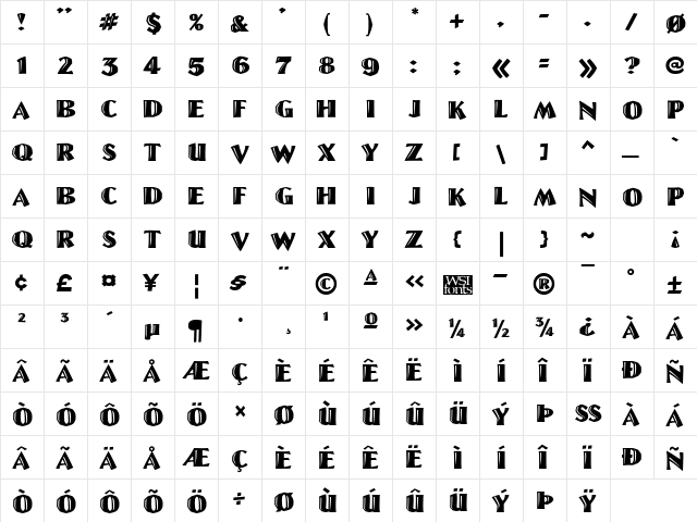 LinoLetterCut Regular  glyph index