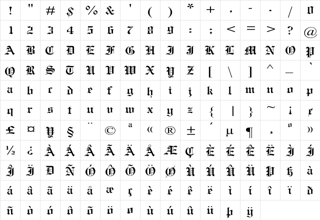 MEngraversOldEnglish Wd Regular  glyph index