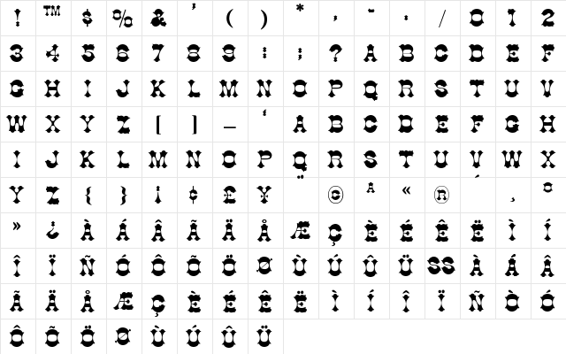 Cottonwood-SemiBold Regular  glyph index
