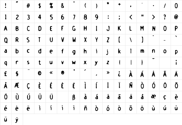 Holstein Bold  glyph index