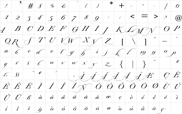 Lorrenne Regular  glyph index
