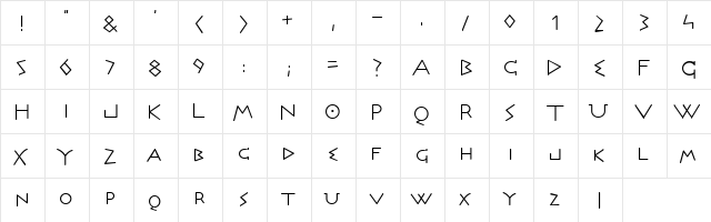 Olympus Regular  glyph index