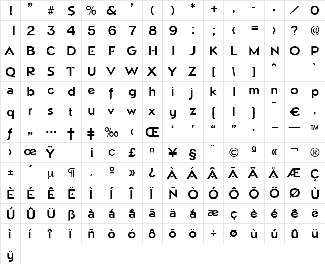 Napoli-DemiBold Regular  glyph index