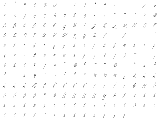 Luce Three Regular  glyph index