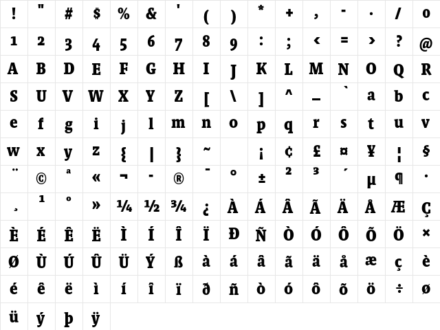 AbsaraHeadOT Bold  glyph index