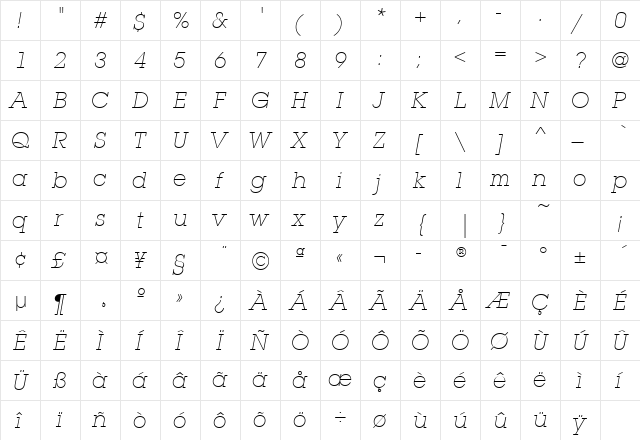 LubalinGraphXLitITCTT Oblique  glyph index