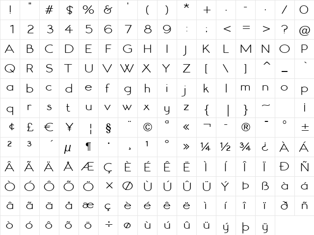 Register Sans BTN Wide Regular  glyph index