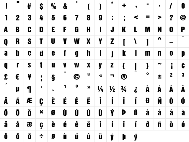 Helvetica Inserat LT Regular  glyph index