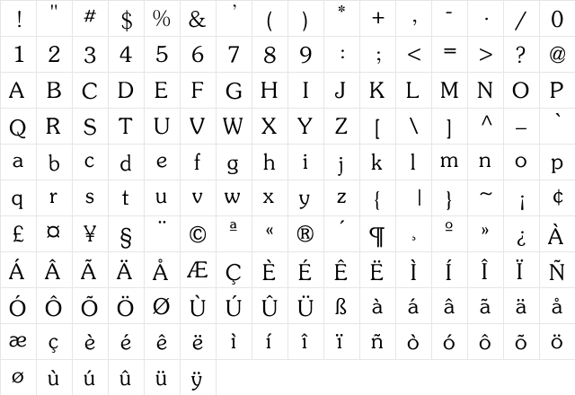 Souvenir-Light-Normal Regular  glyph index