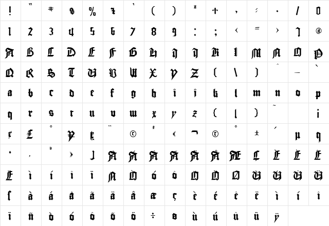 Trance 3 Plain  glyph index