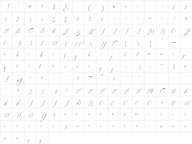 Heavenly Regular  glyph index