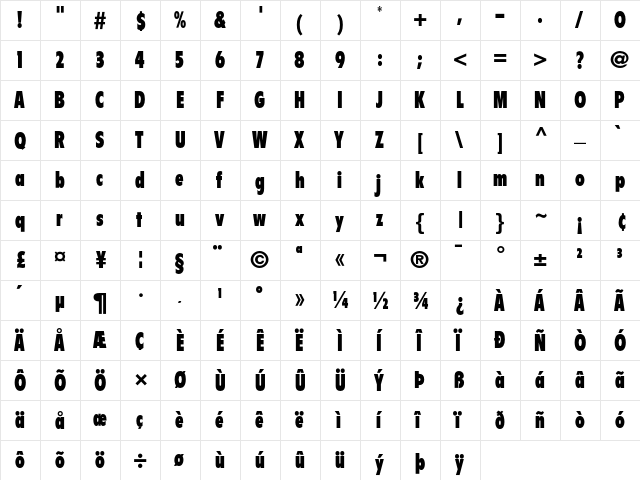 Flyer Extra Black Condensed  glyph index