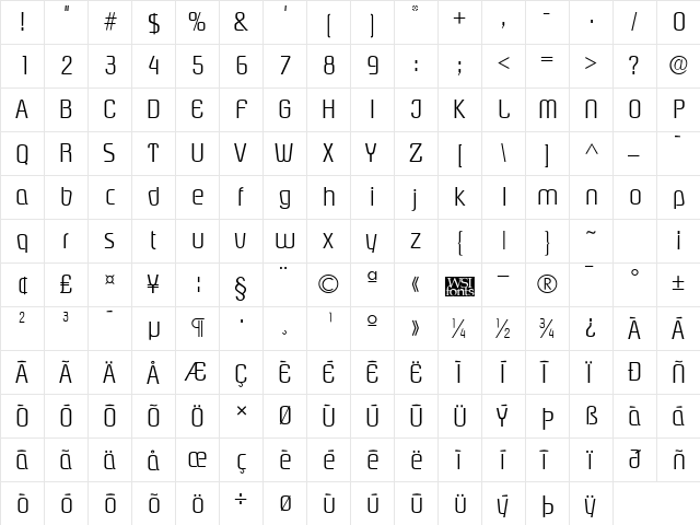 PloverLight Regular  glyph index