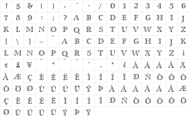 SmaragdAlternate Roman  glyph index