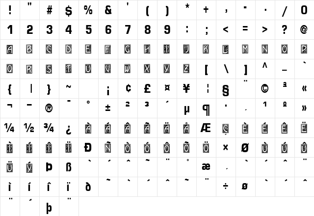 CarnegieWay32 Regular  glyph index