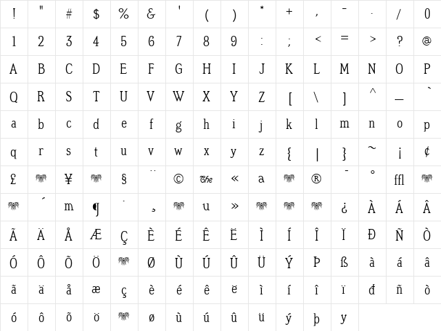 MeyerTwo Regular  glyph index