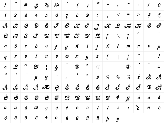 GE Fleet Regular  glyph index