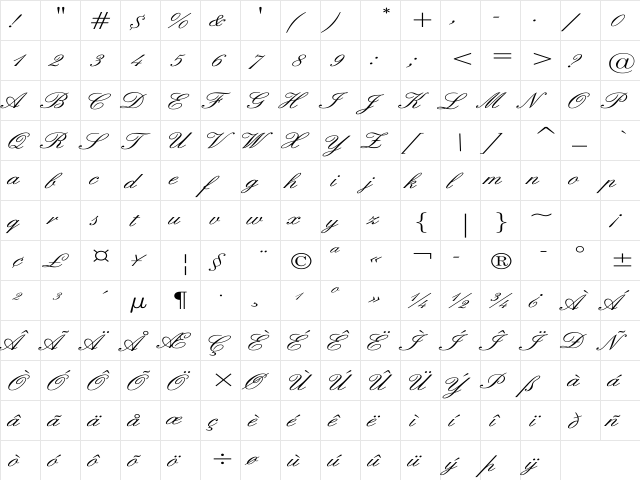 English Wd Regular  glyph index