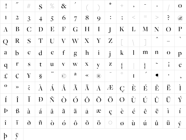 Freight Big Medium  glyph index