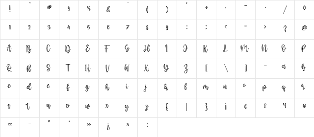 Minoline Regular  glyph index