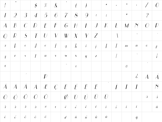 UppEa Th Italic Regular  glyph index