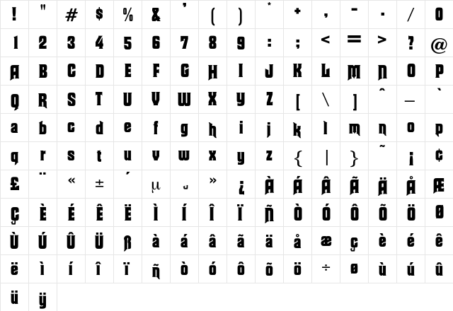 Hamlet Regular  glyph index