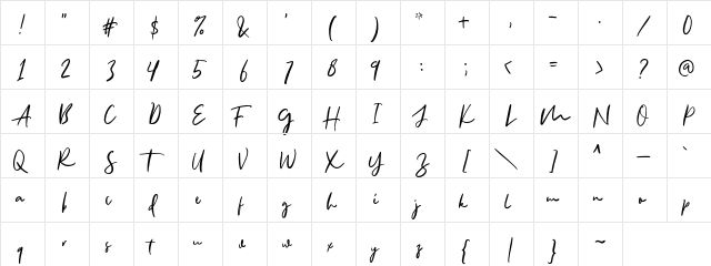 AllisonStyle Script DEMO Regular  glyph index