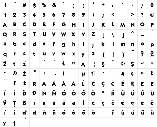 KabelItcTEE Bold  glyph index