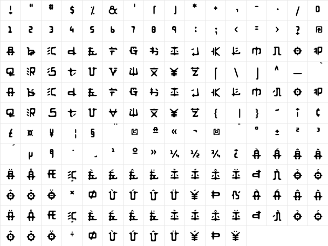Fusaka Regular  glyph index