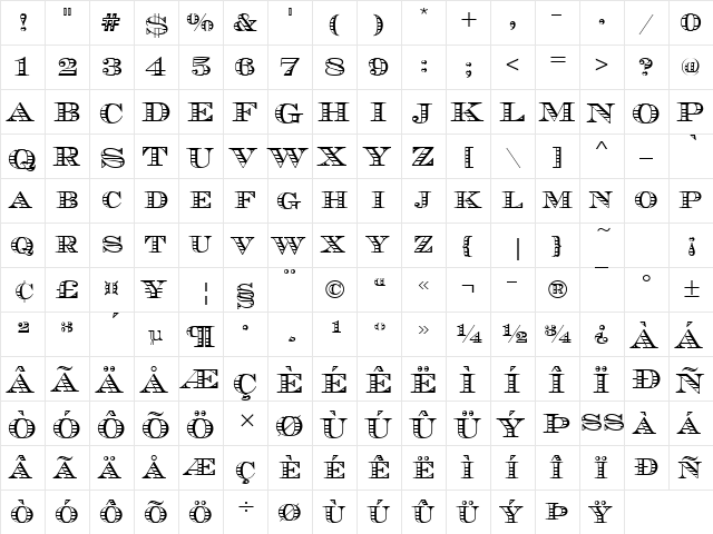 ChevalierStrDCD Regular  glyph index